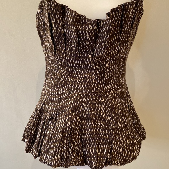 Tracy Reese structured peplum brown tan abstract silk blend bustier top S - Picture 9 of 13